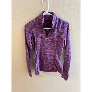 Prana L 1/4 Zip Fleece Workout Top Womens  XS Space Dye Purple Thumbholes